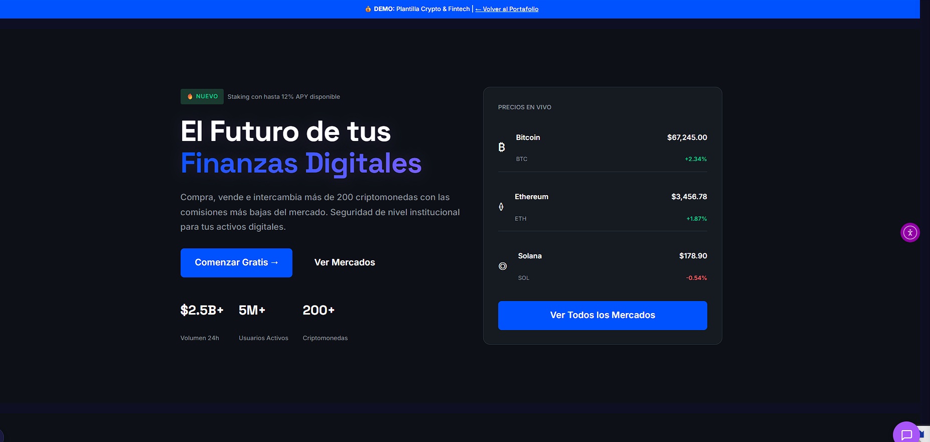 Demo Crypto Fintech - Plataforma financiera