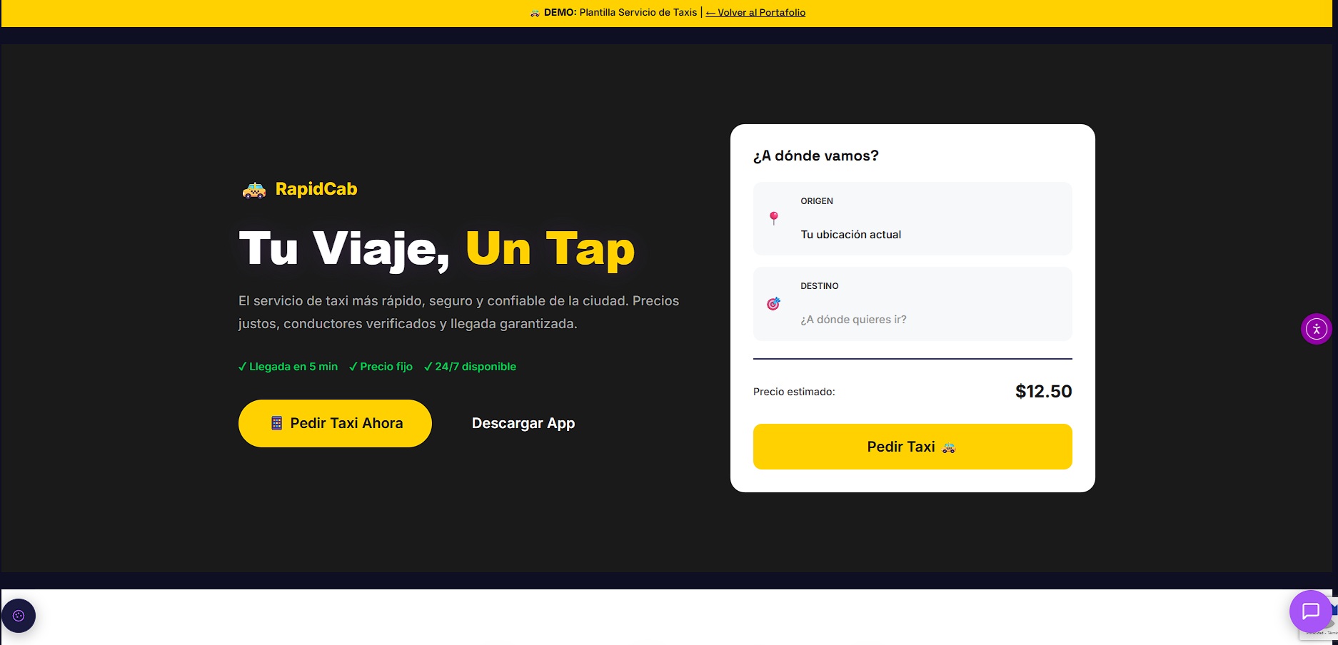 Demo Taxi - Web para servicios de transporte